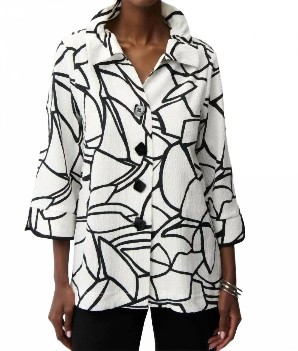 NEW JOSEPH RIBKOFF seersucker abstract print trapeze jacket in white